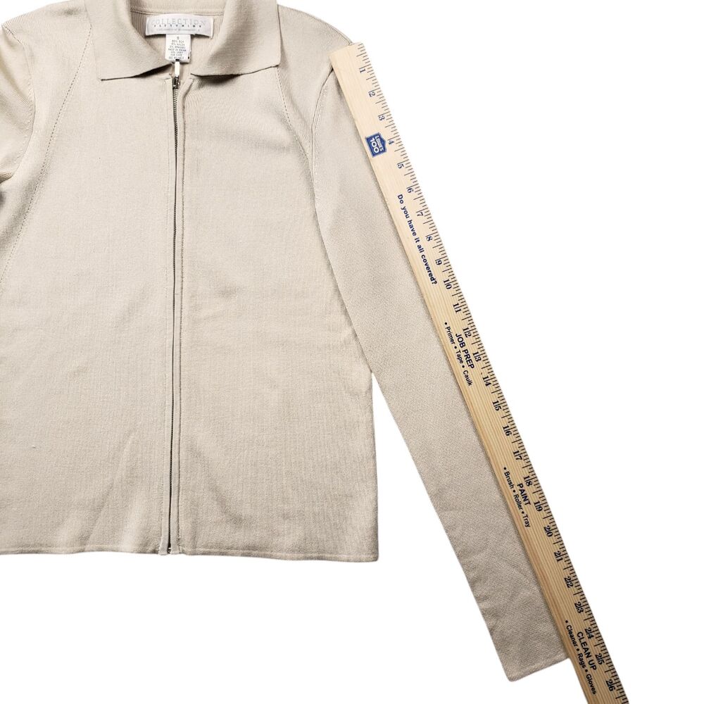 Vtg Collection Fifty Nine Silk Zip Cardigan Sweater Small Collared Y2K Preppy - Picture 6 of 11